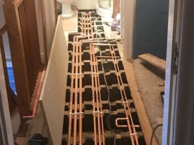The pipework for a new boiler installation.
